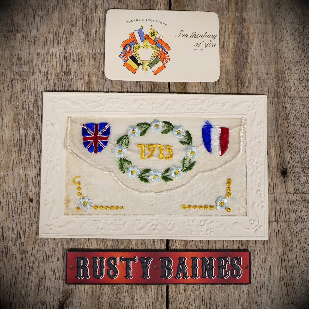 Postcard, WW1 Era Embroidered Silk Patriotic Allied Flags 1915