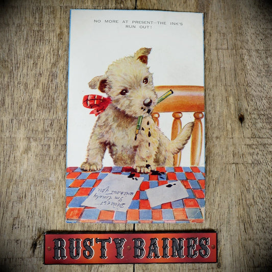 Postcard, Valentine Valter, Dog Writing Letter, Out of Ink