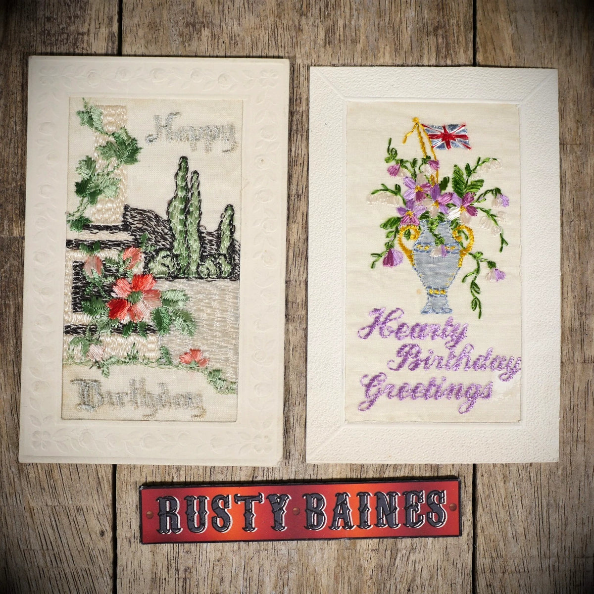Postcard Bundle, WW1 Embroidered Silk, Birthday Landscape/Floral