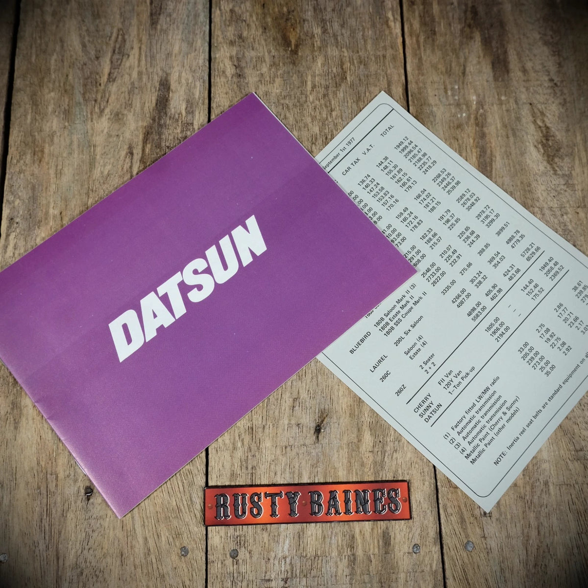 Sales Brochure, Datsun (Nissan) UK Range 1977 & Price List, 260Z, 120Y, Bluebird
