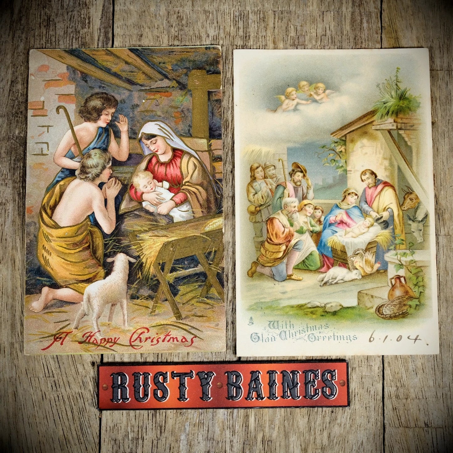 Pair of Better Quality Chromo-Litho Christmas Religious Postcards