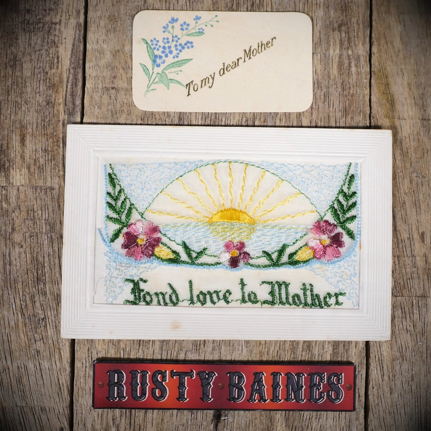 Postcard, WW1 Embroidered Silk, Mother, Sea Sunrise/Sunset