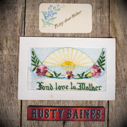 Postcard, WW1 Embroidered Silk, Mother, Sea Sunrise/Sunset