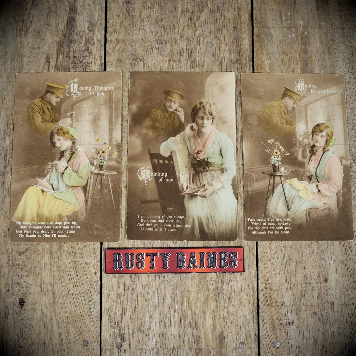 Postcard, WW1 Sweetheart Type, Soldier, Sewing Girl, Book, Printed