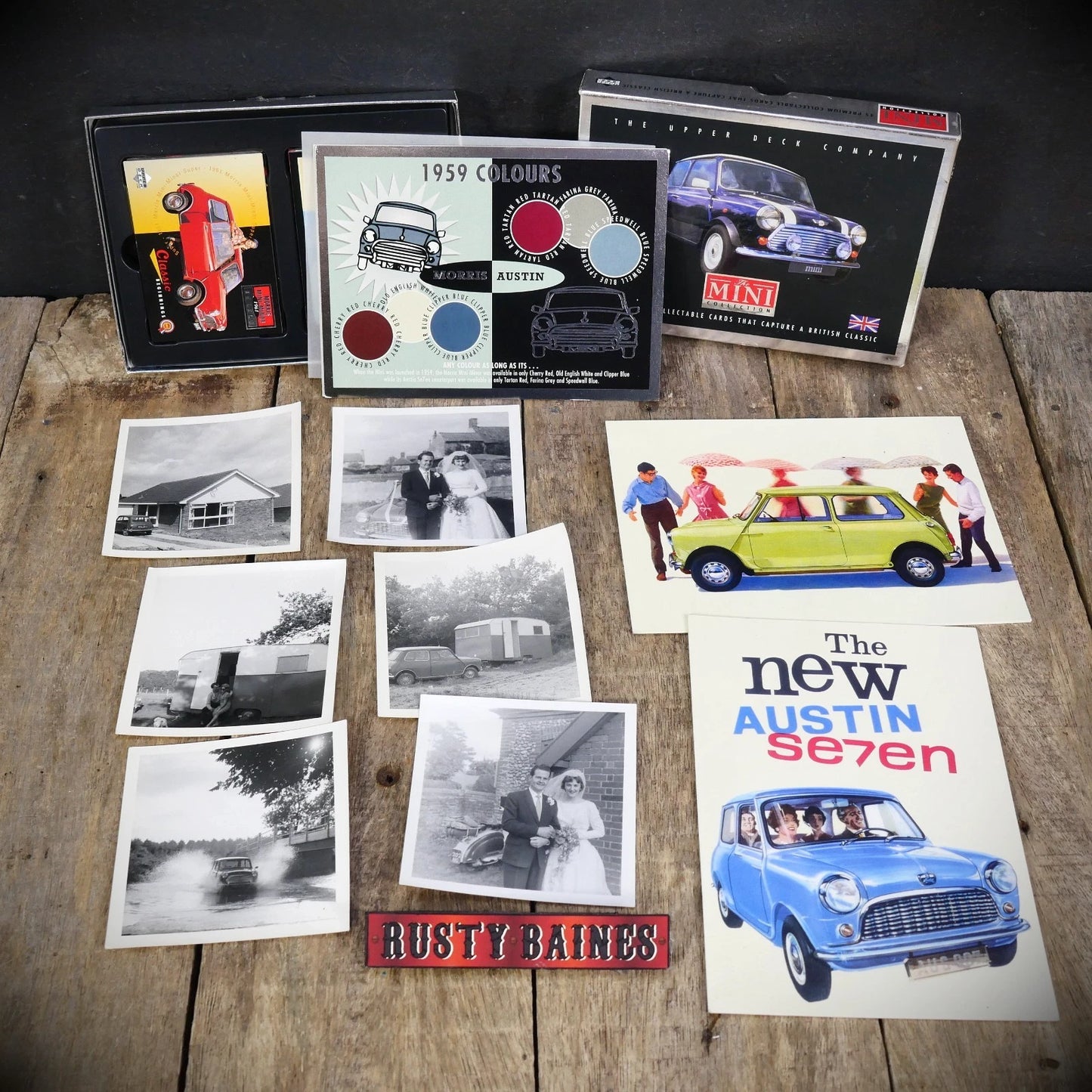 Bundle of Classic Mini Items, Amateur Photo's, Greetings Cards, Collector Cards