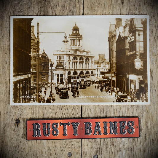 Postcard, Sheffield High Street, Telegraph Building, Trams Real Photo