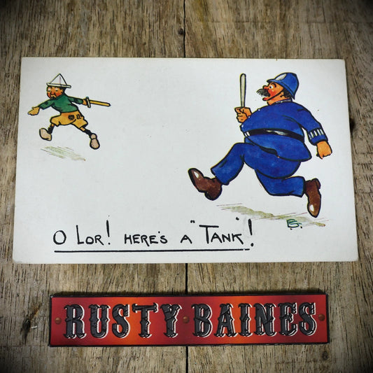 Postcard, Comic, E Mack, Here's a Tank, Chubby Policeman Chasing Boy