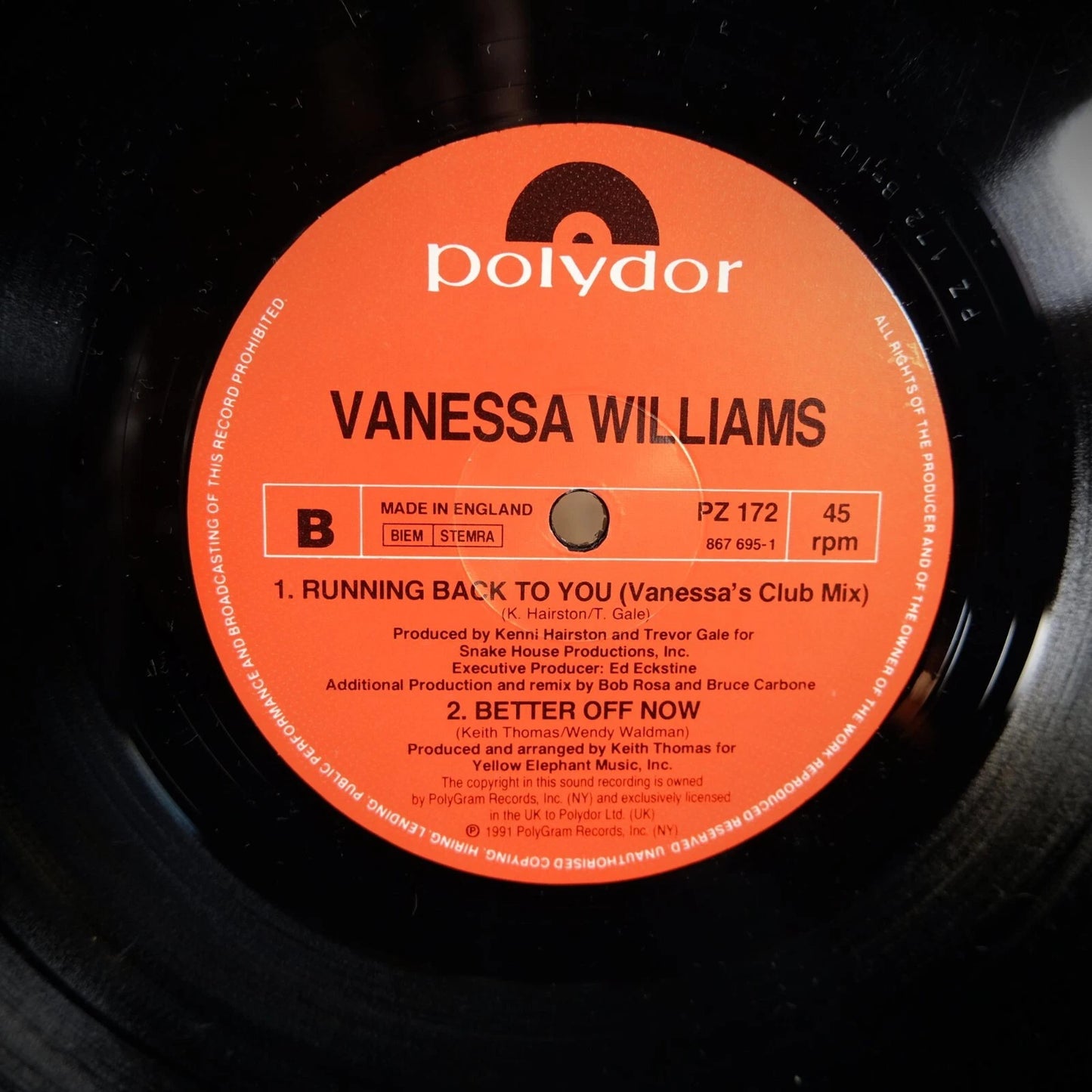 Record 12" Single, Vanessa Williams, Running Back to You