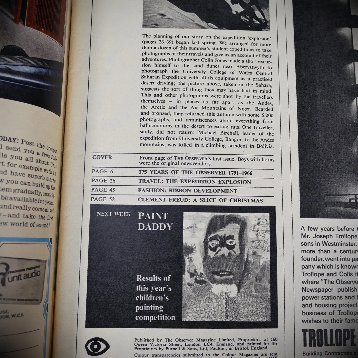 Vintage Observer Magazine 4th December 1966, 175th Birthday Issue