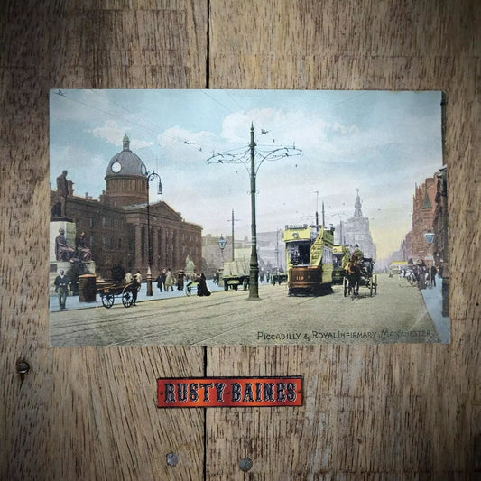 Antique Postcard, Manchester Piccadilly & Hospital, Tram, Printed