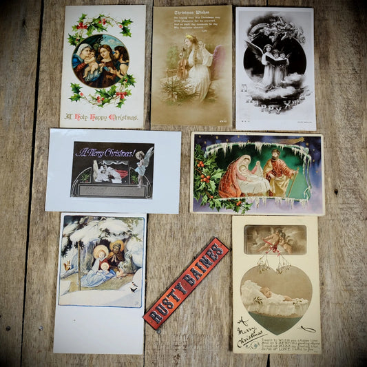 Bundle of Antique Postcards, Christmas/Religious Greetings