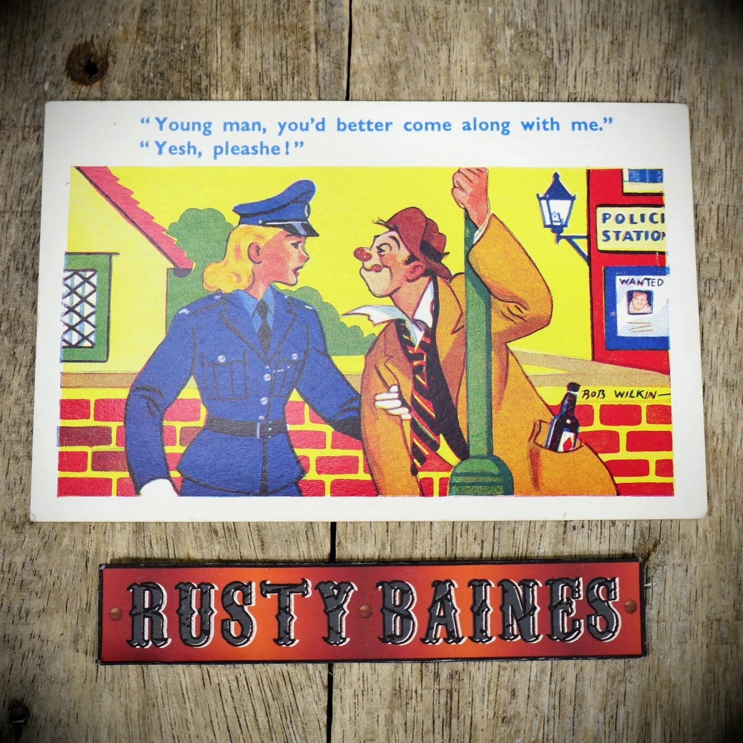 Postcard, Comic, Bob Wilkin, Pretty Policewoman, Drunk Man Arrest