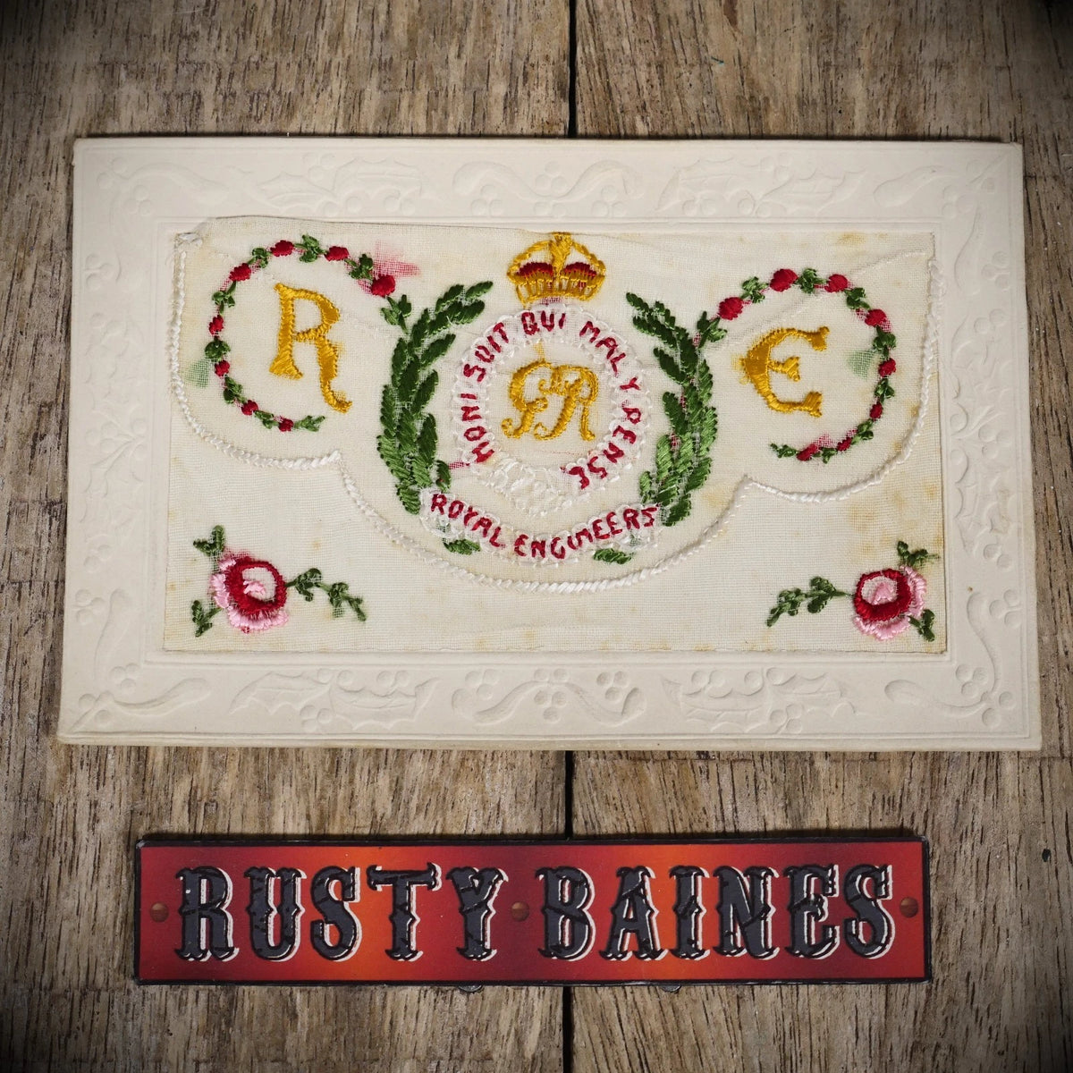 Postcard, WW1 Era Embroidered Silk, Royal Engineers Motto