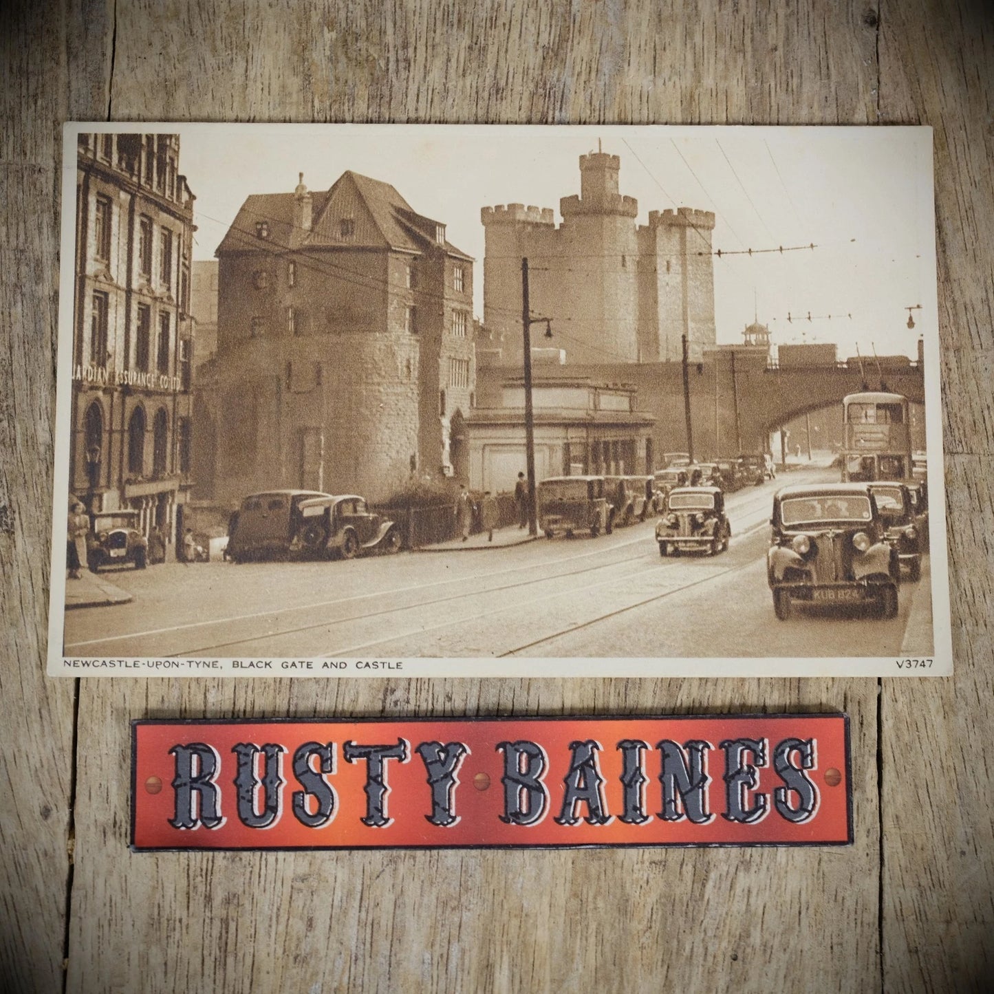 Postcard, Newcastle Black Gate & Castle, 1930's Cars, Printed