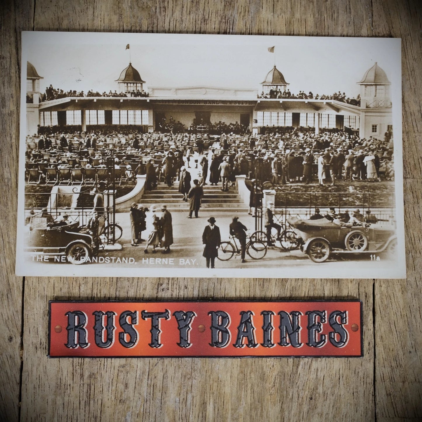Postcard, Herne Bay Bandstand, Vintage Cars Bicycles, Real Photo