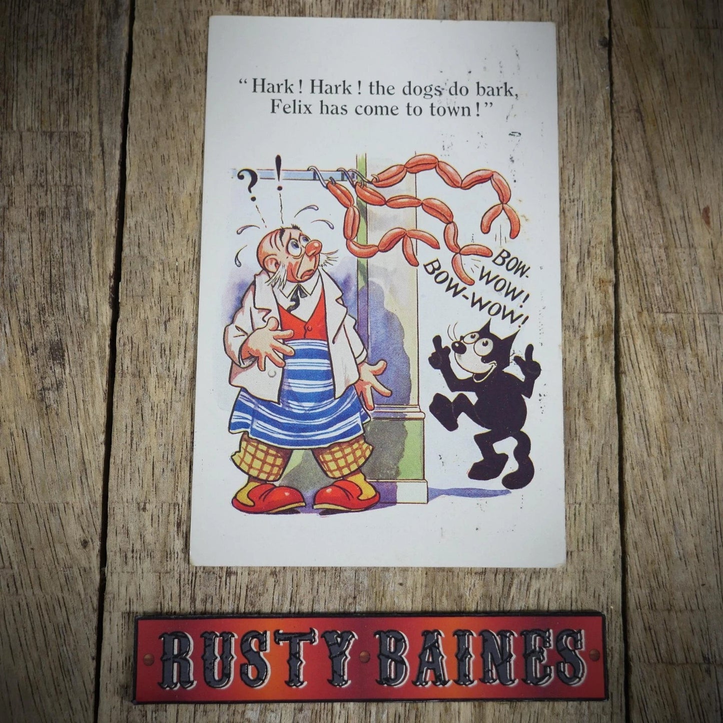 Postcard, Comic, Felix the Cat, Butcher, Sausages