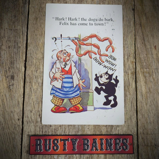 Postcard, Comic, Felix the Cat, Butcher, Sausages