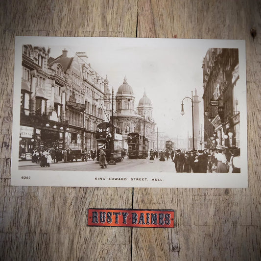 Antique Postcard, Hull, King Edward Street, Trams, Shops, Real Photo