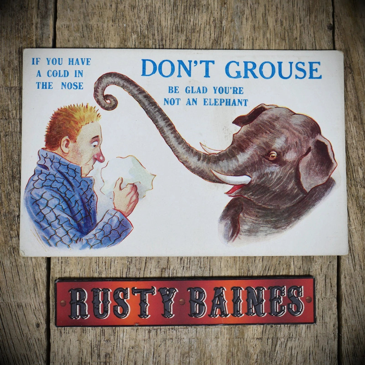 Postcard, Comic, Elephant, Man Flu, Cold, Don't Grouse