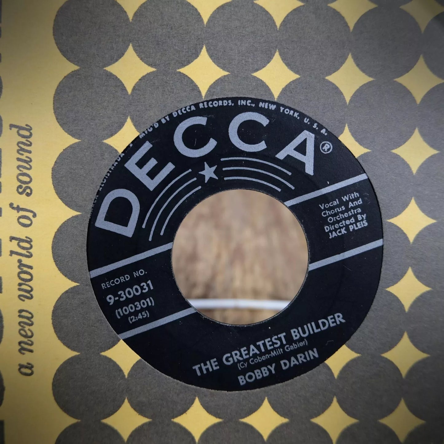 Record 7" Single, Bobby Darin, The Greatest Builder/Hear Them Bells