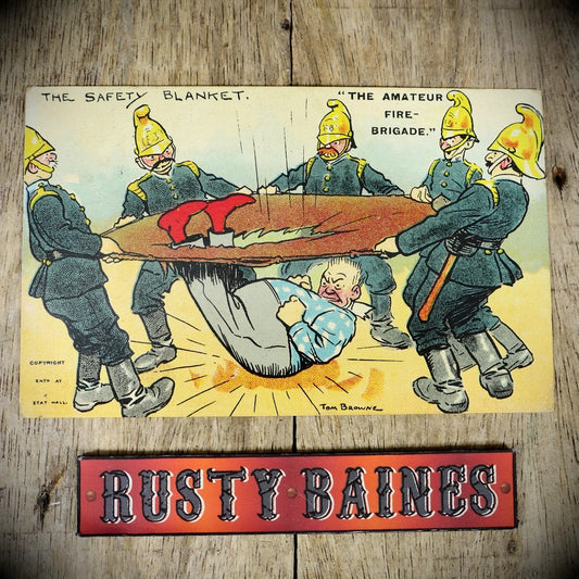 Postcard, Comic, Tom Browne, Amateur Fire Brigade Safety Blanket