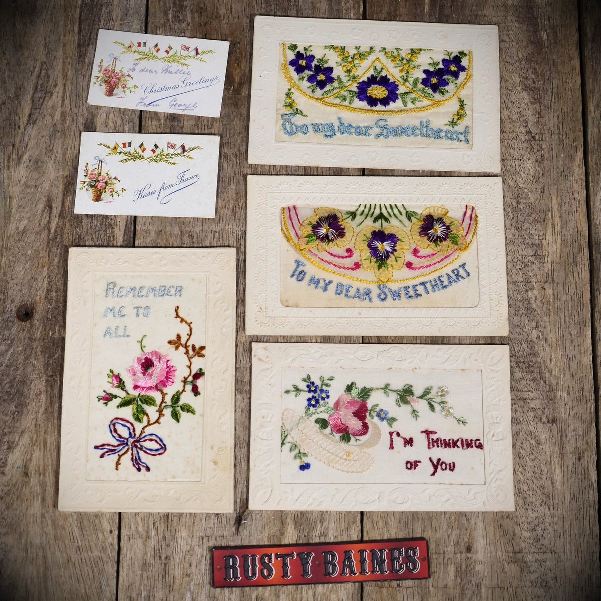 Postcard Bundle, WW1 Era Embroidered Silk Sweetheart/Sentimental x4