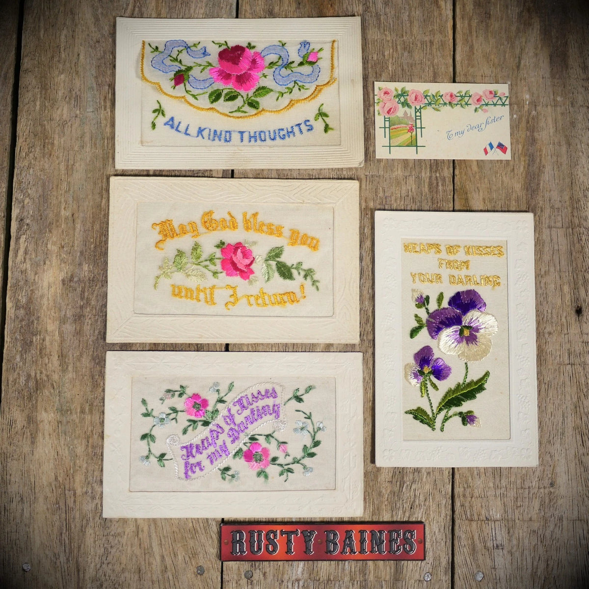Postcard Bundle, WW1 Embroidered Silk, Sentimental Sweetheart Types