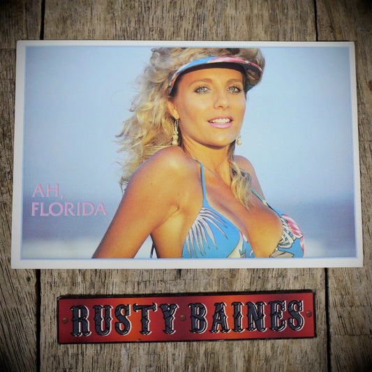 Postcard, Florida 1980's Advertising, Pretty Glamour Girl in Bikini, Continental Size