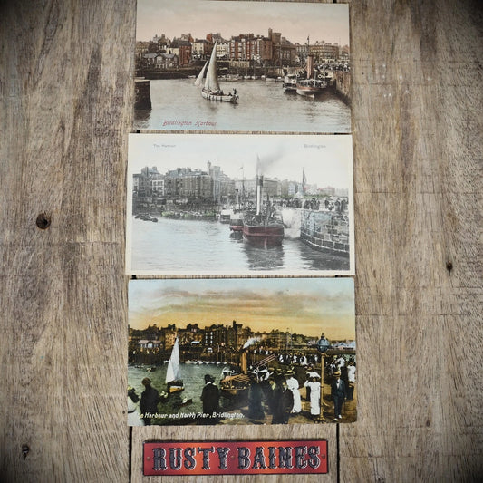 Small Bundle of 3 Bridlington Harbour Postcards, Pre WW2