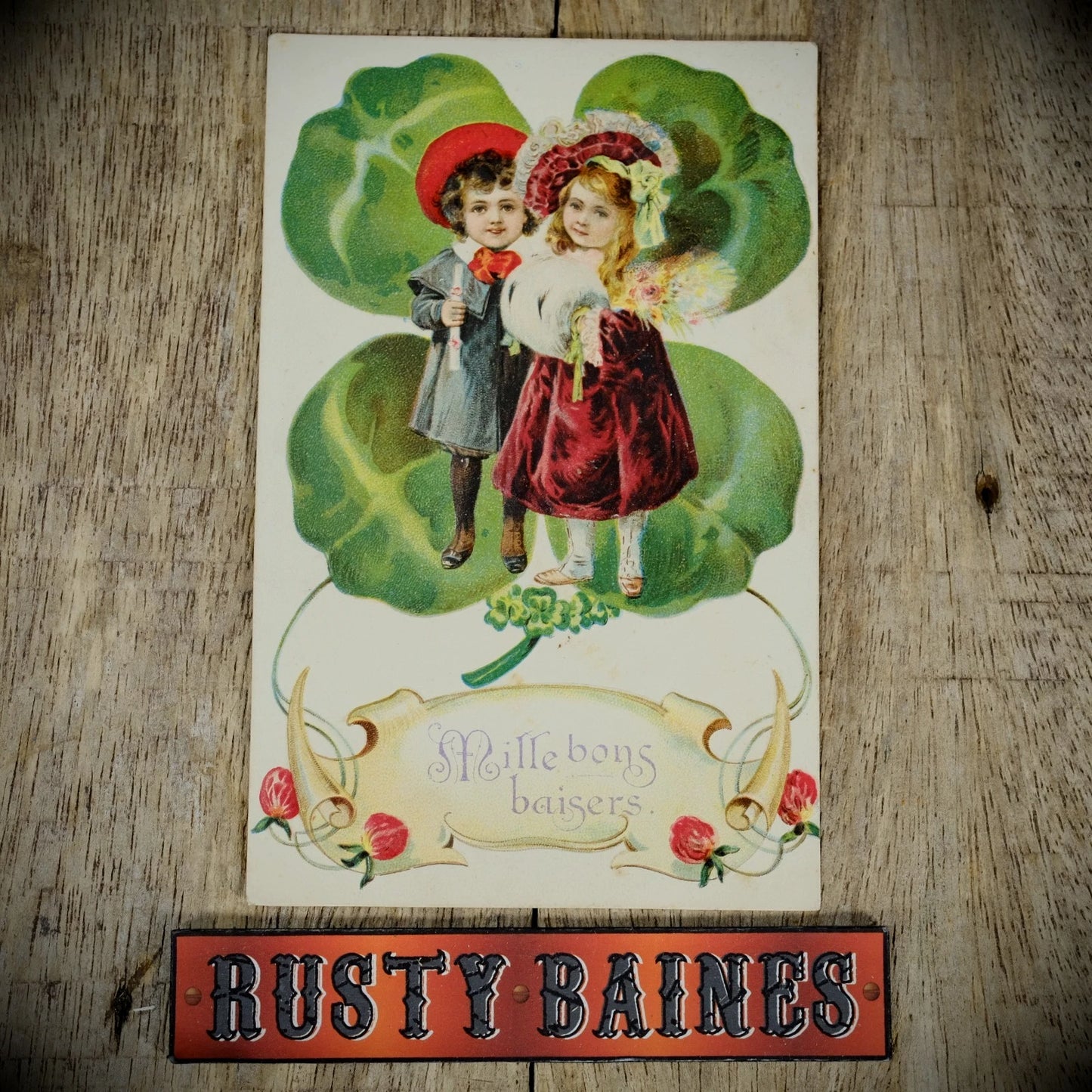 Postcard, Art Nouveau Greetings Chromo Embossed Love Romance Clover Children