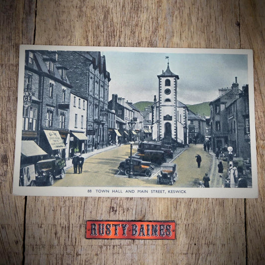 Postcard, Keswick Town Hall & Main Street, Vintage Cars, Printed