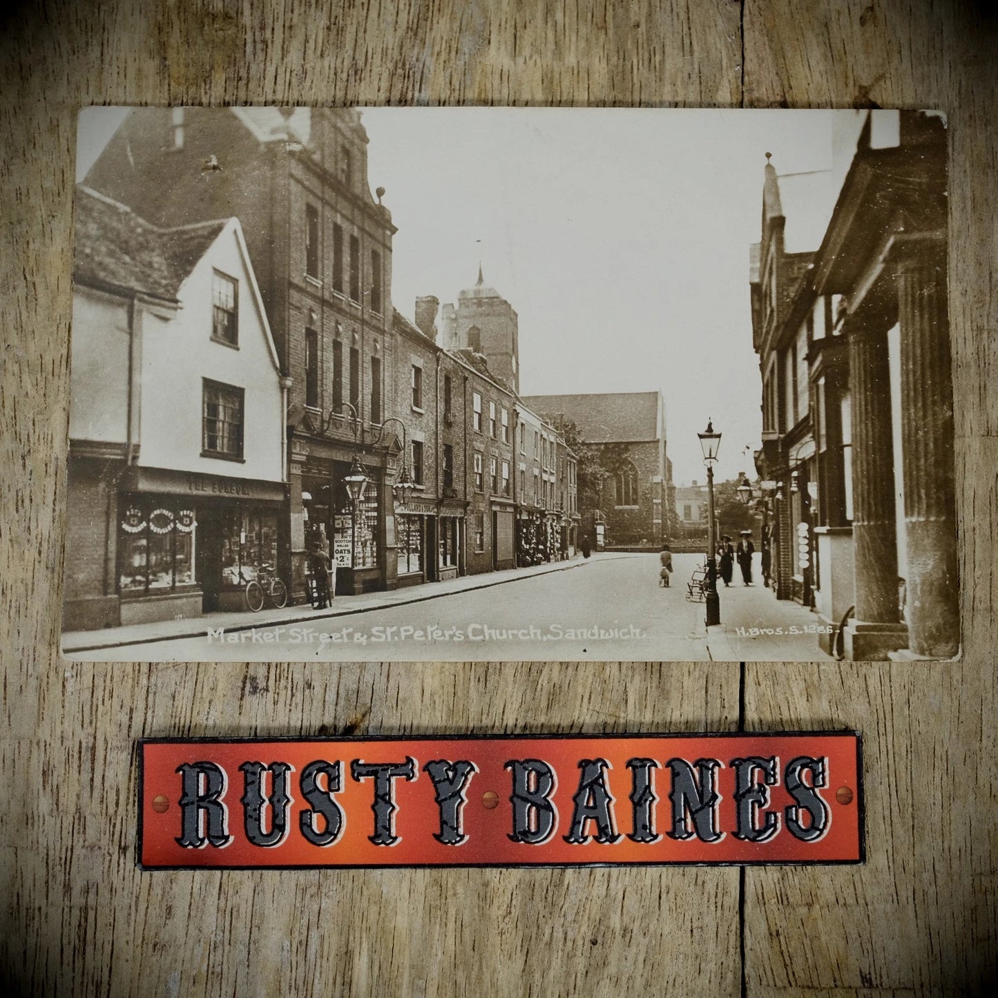 Postcard, Sandwich Market Street & St Peters Church, H Bros Photo