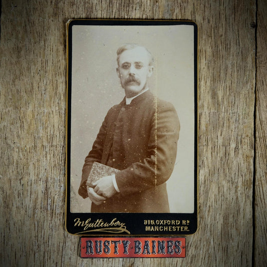 Carte de Visite (CDV) Portrait of Man in Clerical Collar, Christian, Bible Book? Manchester