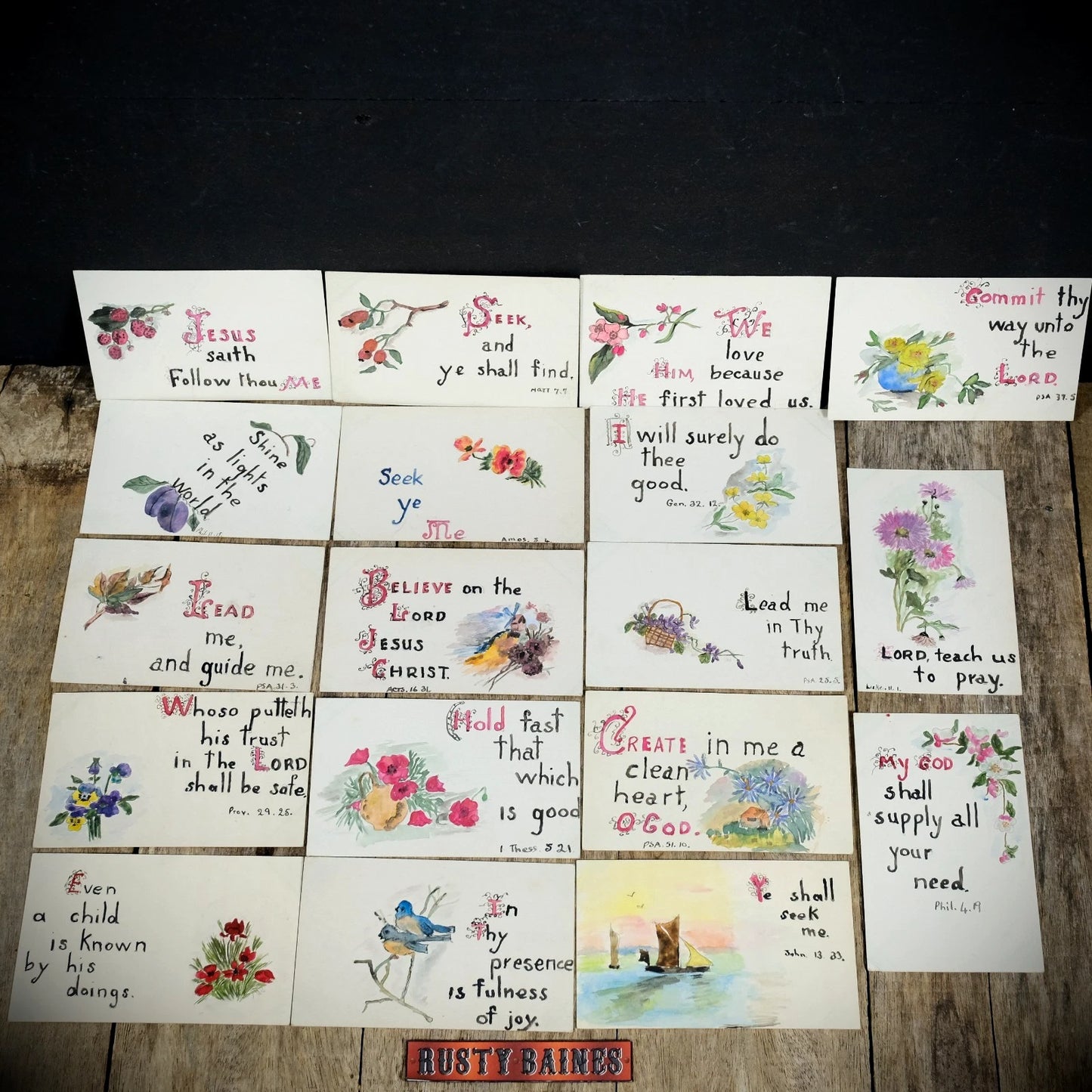 Unusual Bundle of Hand-Painted/Drawn One-Off Religious Postcards x18