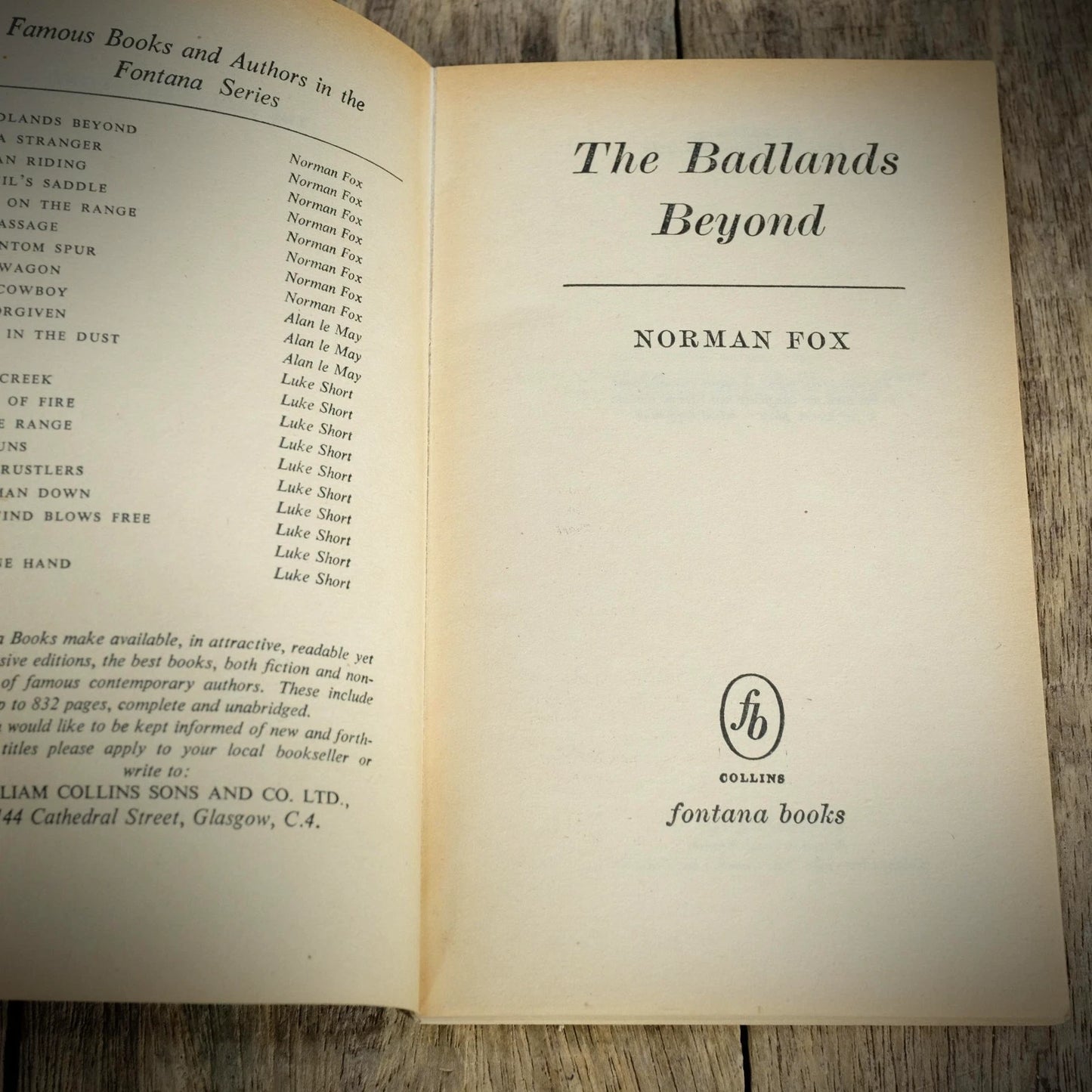 Vintage Western Paperback, The Badlands Beyond, Norman Fox, Fontana 1961