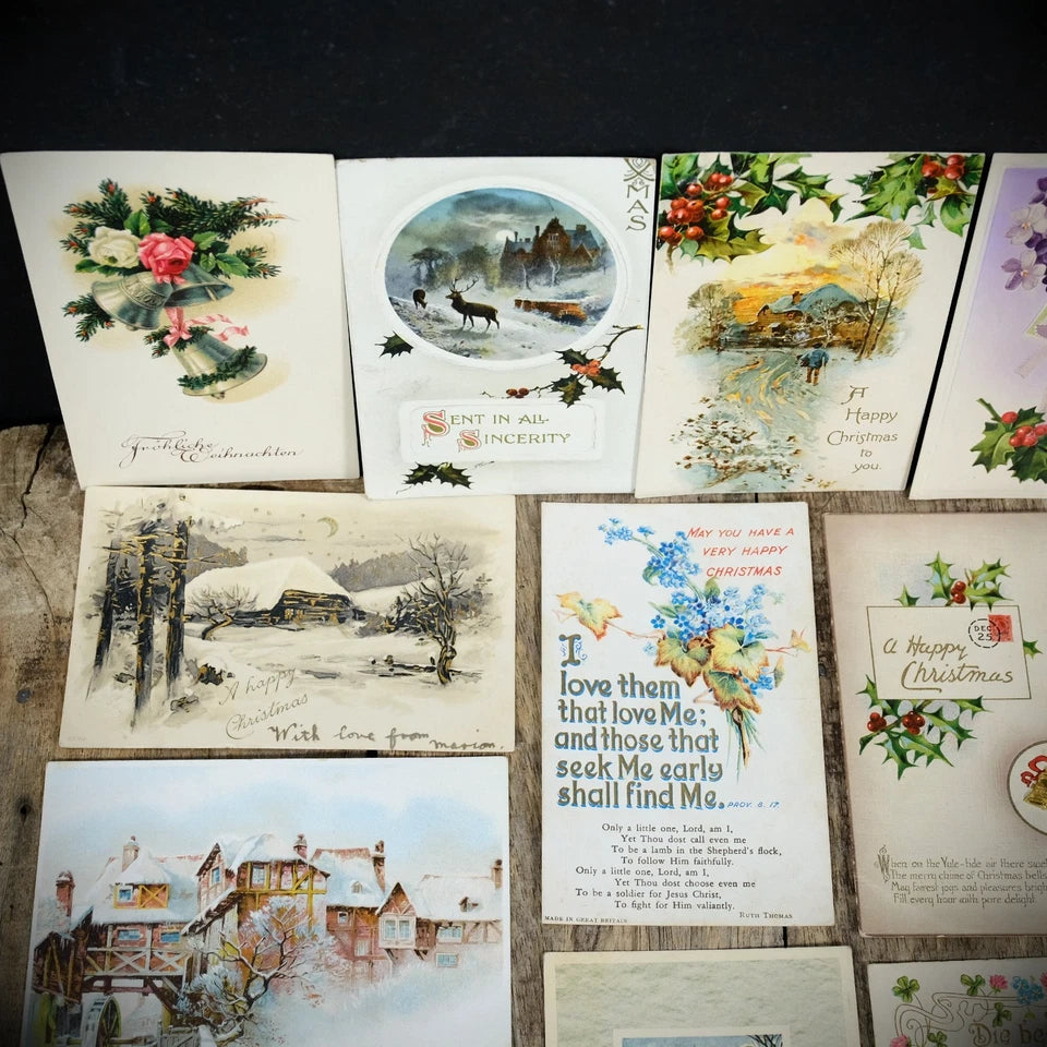 Bundle of Antique Postcards, Winter/Christmas Greetings x19