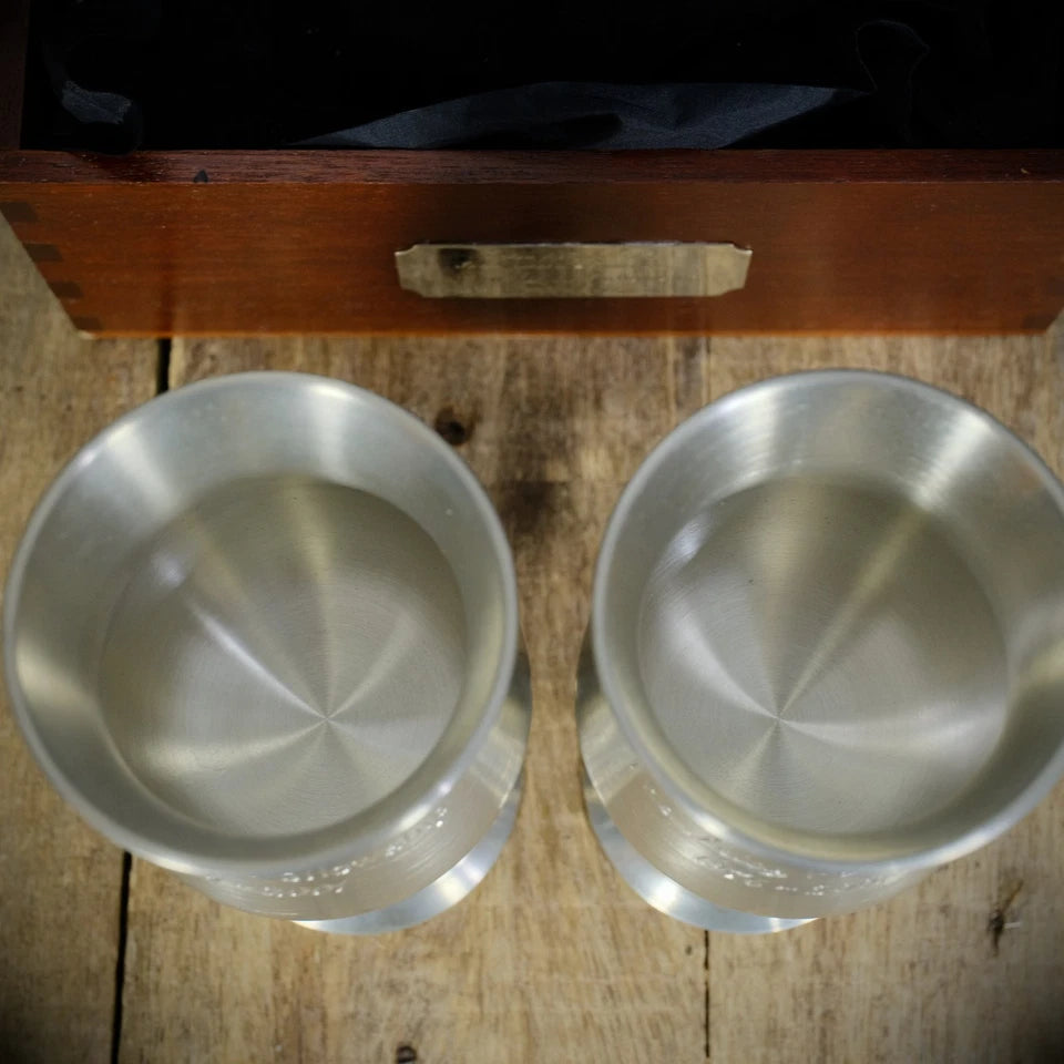 Leica Camera Fellowship Pewter Goblets, Crown & Rose, Royal Selangor, Wood Case