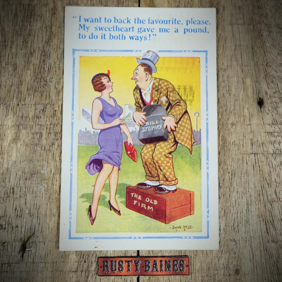 Postcard, Comic Donald McGill, Suggestive Flapper Girl, Horse Racing