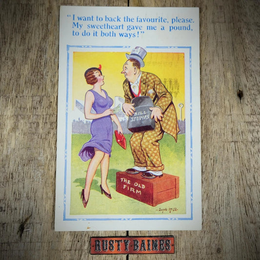 Postcard, Comic Donald McGill, Suggestive Flapper Girl, Horse Racing