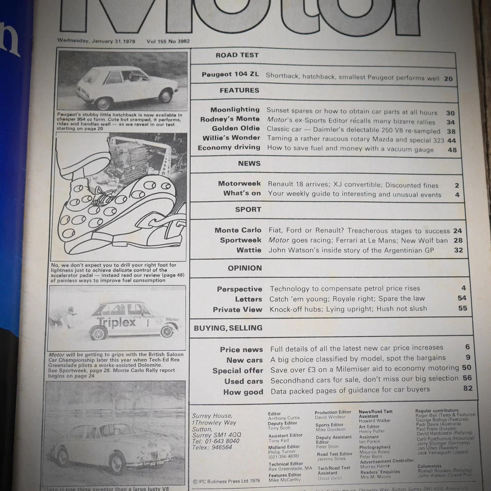 Back Issue Magazine Motor February 3 1979 Peugeot 104, Daimler 2.5 V8