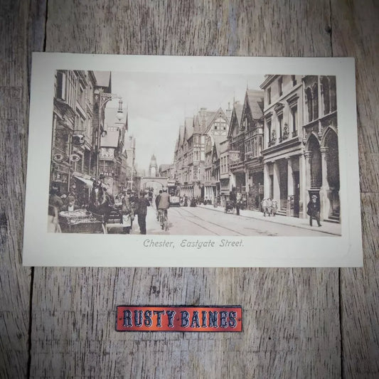 Postcard, Chester, Eastgate Street, Horse, Bicycle, Tram, Printed