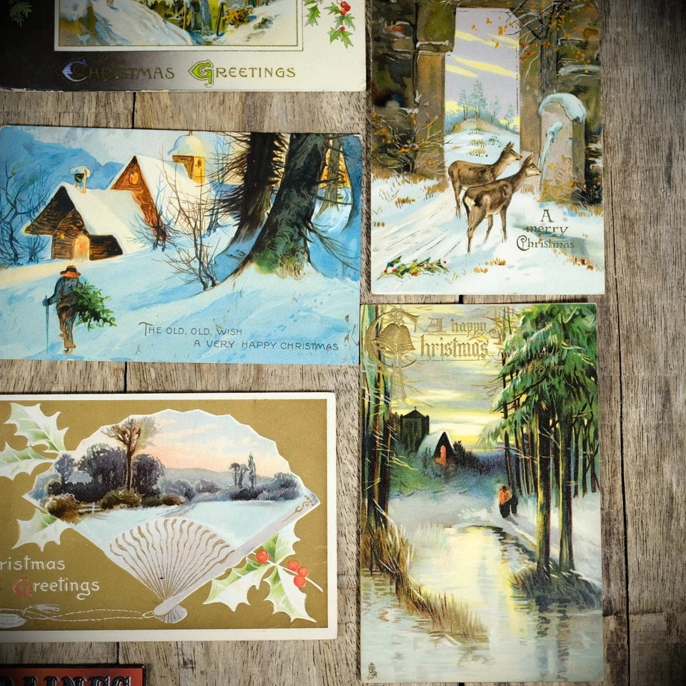 Bundle of Antique Postcards, Winter/Christmas Greetings x12