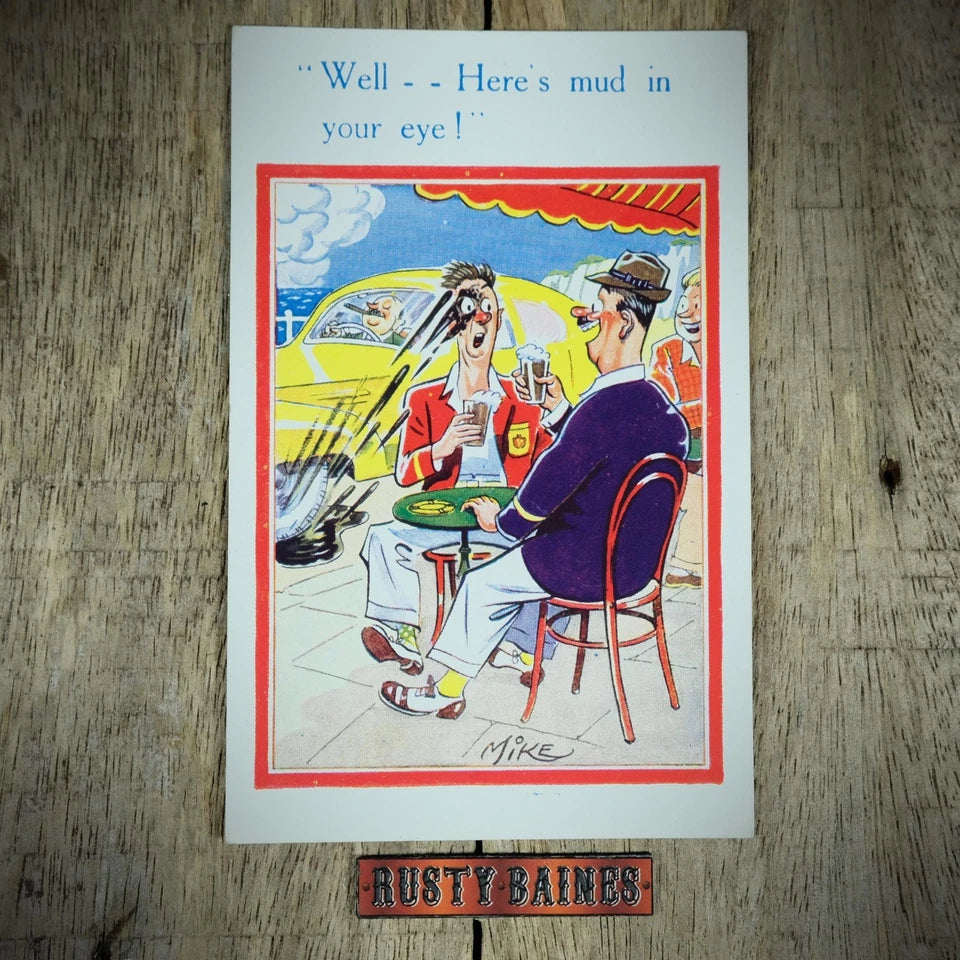 Postcard, British Comic/Humour, Mud in Your Eye, Car Splashed Drinkers