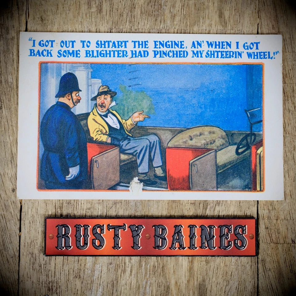 Postcard, HB Comic, Police, Drunk Man, Car Steering Wheel Theft