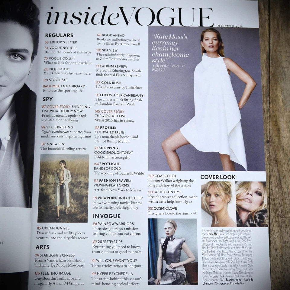 Vogue Magazine December 2014, Kate Moss, David Bailey Images, Bunny Mellon