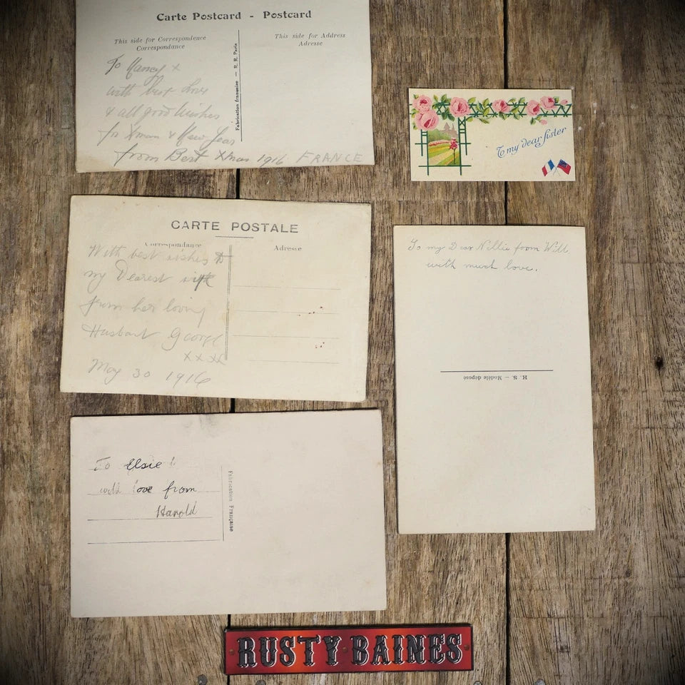 Postcard Bundle, WW1 Embroidered Silk, Sentimental Sweetheart Types