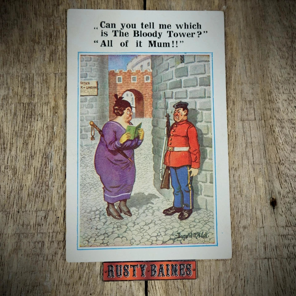 Postcard, Comic/Humour, Donald McGill, London Tourist, Soldier Guard