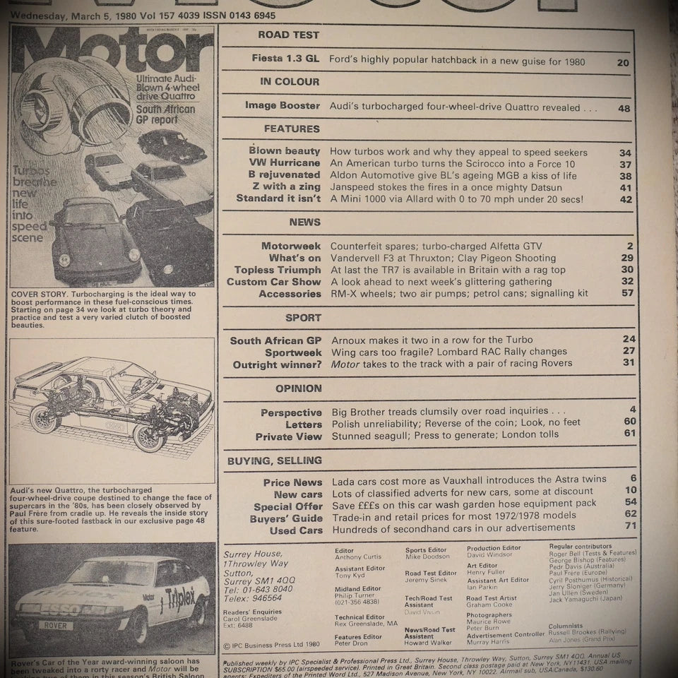 Vintage Motor Magazine 8th March 1980, Audi Quattro, Mk1 Fiesta 1.3