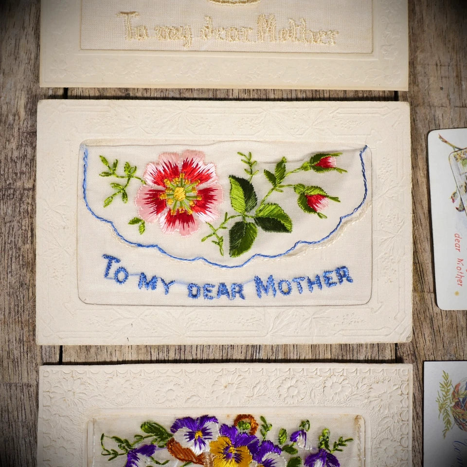 Postcard Bundle, WW1 Embroidered Silk, Mother/Floral/Sentimental
