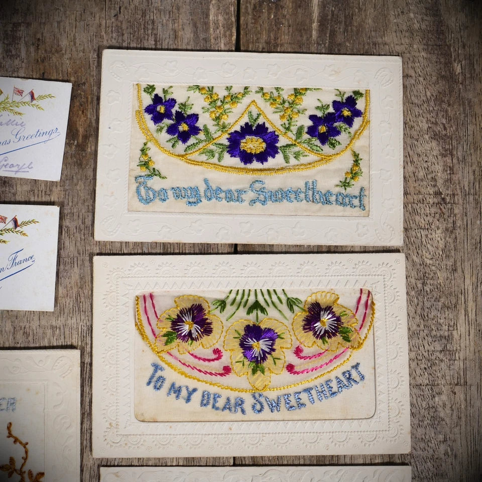 Postcard Bundle, WW1 Era Embroidered Silk Sweetheart/Sentimental x4